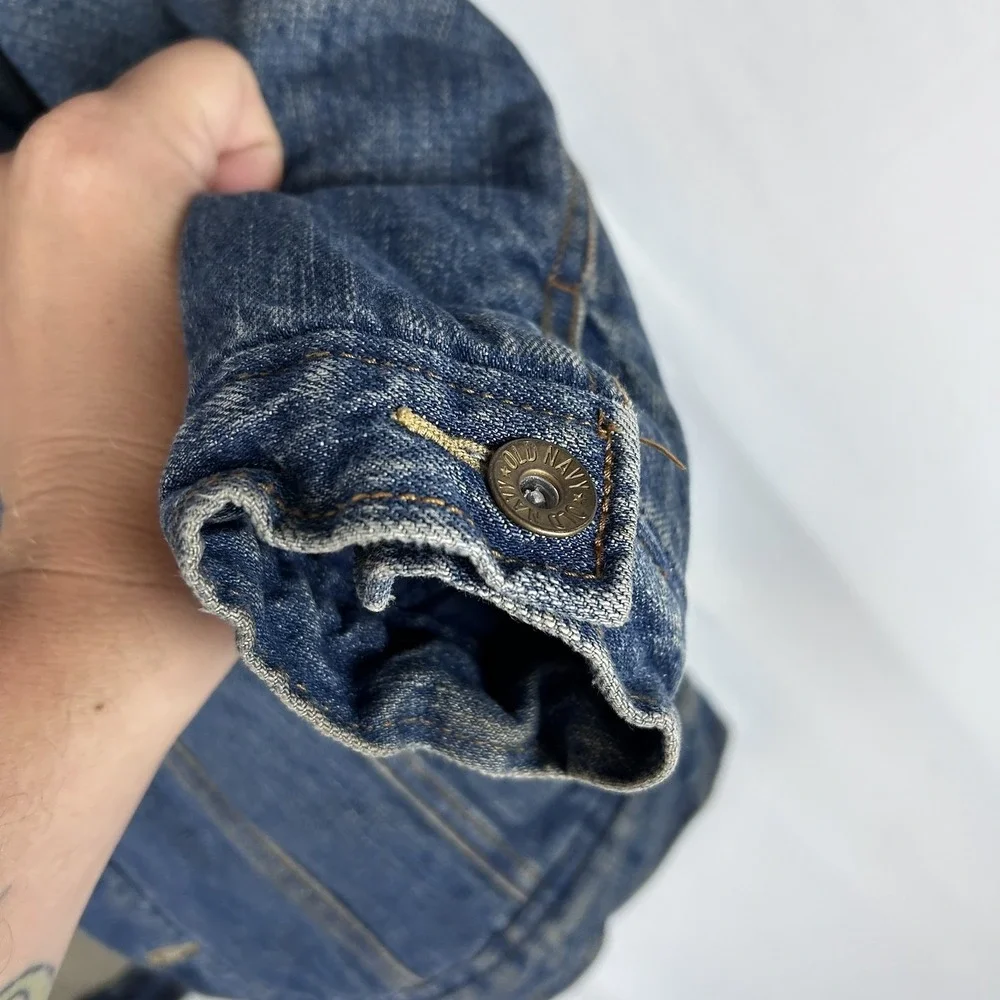 Old Navy Jacket Youth Medium Sherpa Lined Denim Trucker Shearling‎ Collar Warm